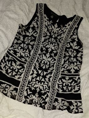 INC International Concepts Black Tank with White Jacquard Floral Panels